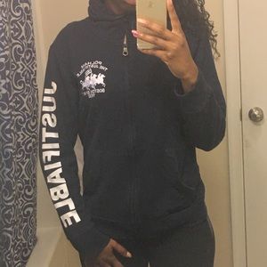 Navy blue long sleeve label zip up hoodie